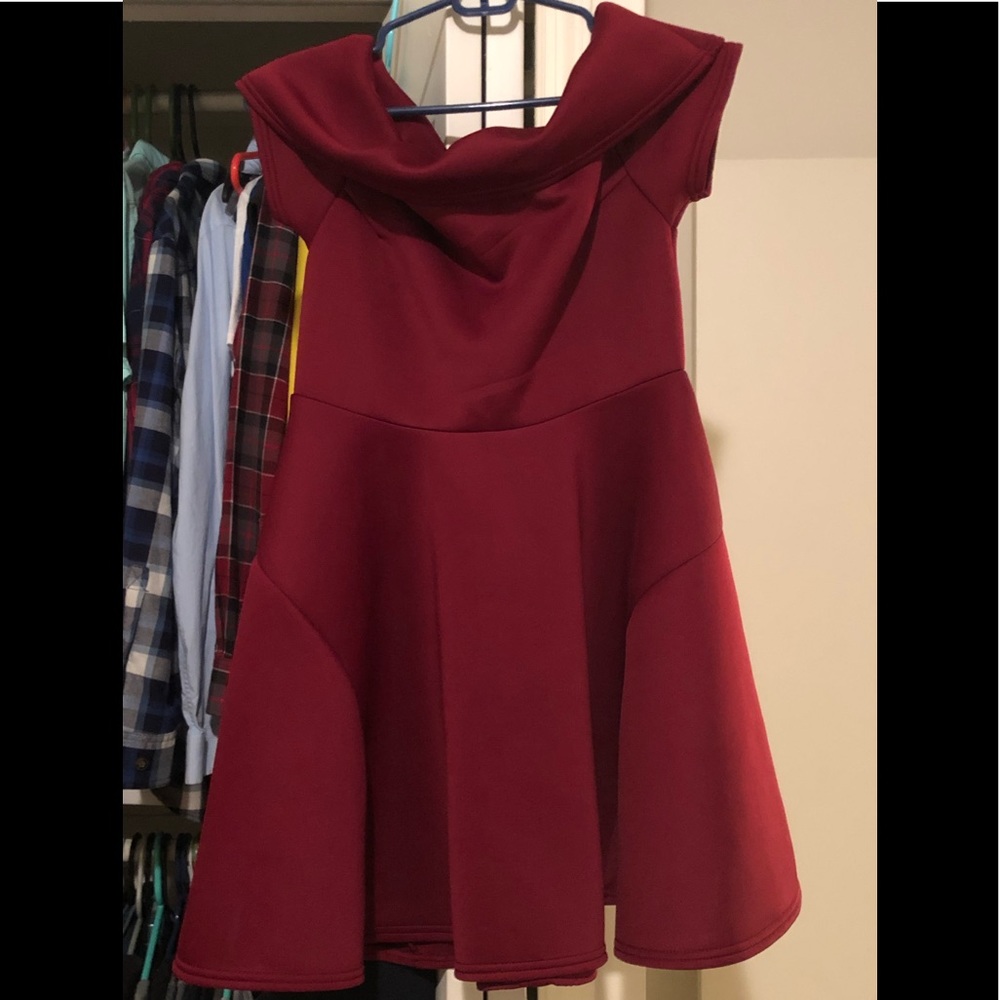 Off the shoulder red skater dress